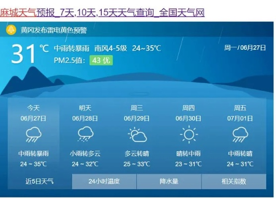 麻城天气预报（麻城天气预报15天气）